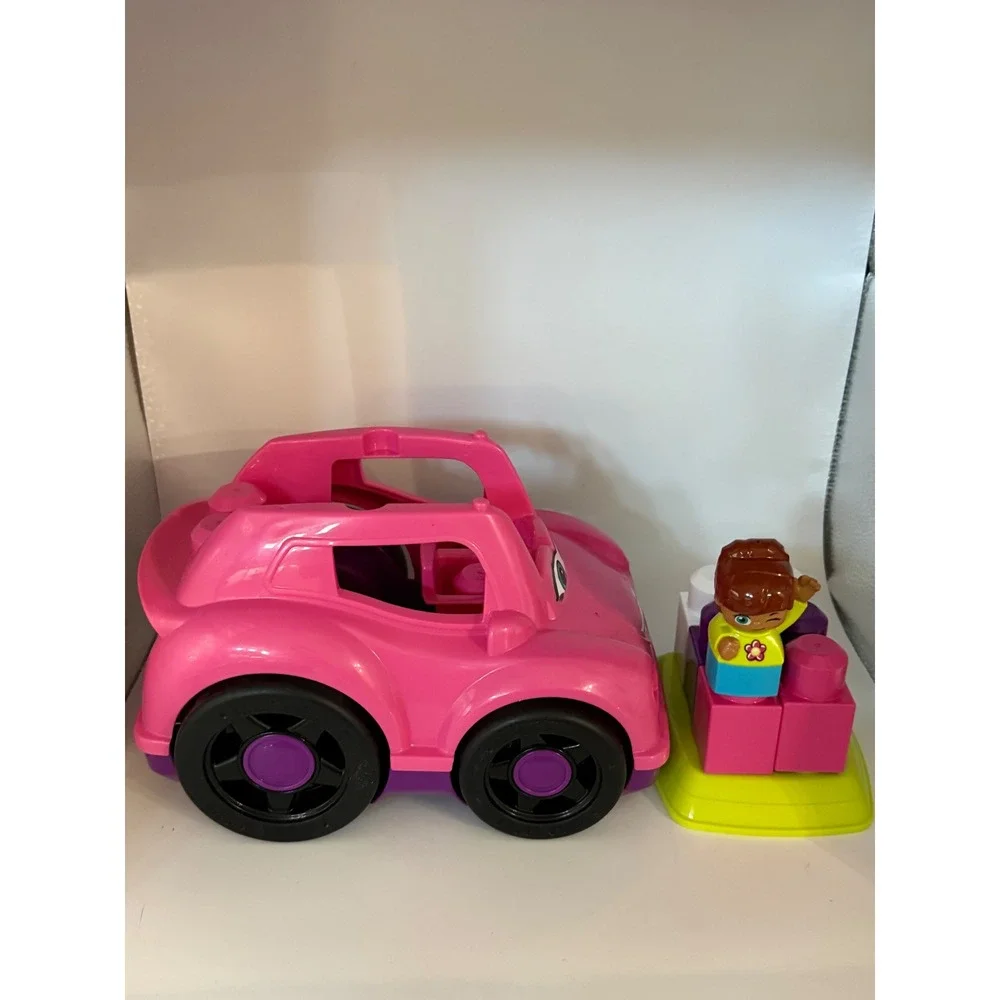 Mega Bloks First Builders Pink Convertible Car Toy Set with Figure and Blocks